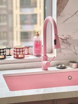 Светло-розовый кварцевый камень Большая Раковина с одной раковиной Средний Островной Таз Кухонная стойка Цветная раковина для мытья Посуды
