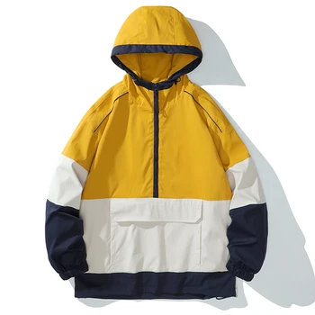 Свободная желтая куртка RENYADAO Man в стиле Сафари С капюшоном и толстовкой, Длинное пальто для улицы с тонкой отстрочкой