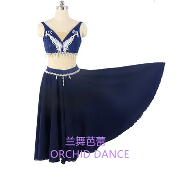 Сексуальная детская одежда для выступлений на заказ Для девочек, современное темно-синее Лирическое балетное платье