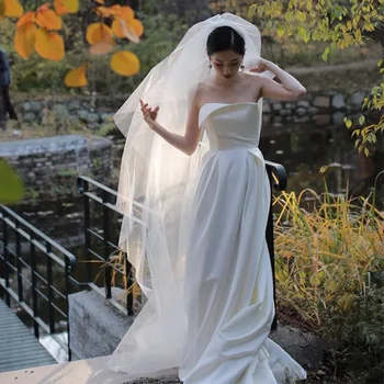 Сексуальное простое свадебное платье с топом, французское свадебное белое атласное вечернее платье Vestido De Novia