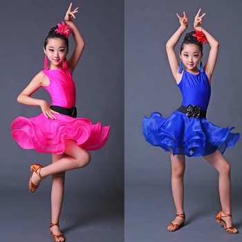 Сине-красное профессиональное платье для латиноамериканских танцев для девочек, одежда для бальных танцев Сальсы, детская одежда для вечеринки, костюмы для сцены