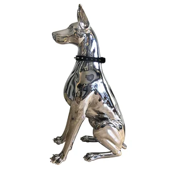 Современная Серебряная гальваническая Статуя Добермана-пинчера из смолы, Большая Художественная Статуя Собаки, роскошный домашний декор