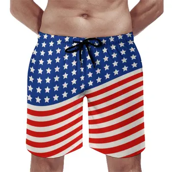 Спортивные шорты с принтом американского флага, Летние Звезды и полосы, 4 июля, Повседневные короткие брюки, Мужские спортивные Удобные пляжные плавки