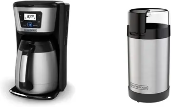 Термическая кофеварка, Черная/ Серебристая, CM2035B и кофемолка с кнопочным управлением в одно касание, Вместимость зерен 2/3 стакана, Нержавеющая сталь