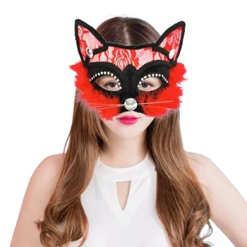 Трансграничный внешнеторговый шар для макияжа, очаровательное Женское кружевное животное из ПВХ, Лиса, кошачья мордочка с волосами, маска на половину лица на Хэллоуин