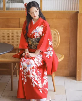 Улучшенное Японское Кимоно для женщин, Традиционное Ежегодное собрание девочек-богинь, Красное