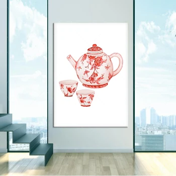Художественный плакат с акварельной печатью на чайнике красно-белая печать в китайском стиле красно-белая печать на красном фарфоре печать на красном чае