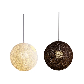 Шаровая люстра из бамбука, ротанга и пеньки, 2 предмета, индивидуальный Креативный Сферический абажур из ротанга в виде гнезда - белый и кофейный