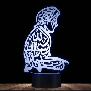 Шахада Исламское Искусство Арабская Каллиграфия Новинка 3D Ночник Настольный Декор Лампа Сенсорное Управление Гравированный Подарок 7 Цветов Сменный
