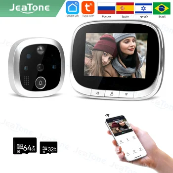 【НОВИНКА】 Jeatone Tuya умный WiFi дверной звонок с камерой 720P/110 ° видео глазок для двери 4,3 